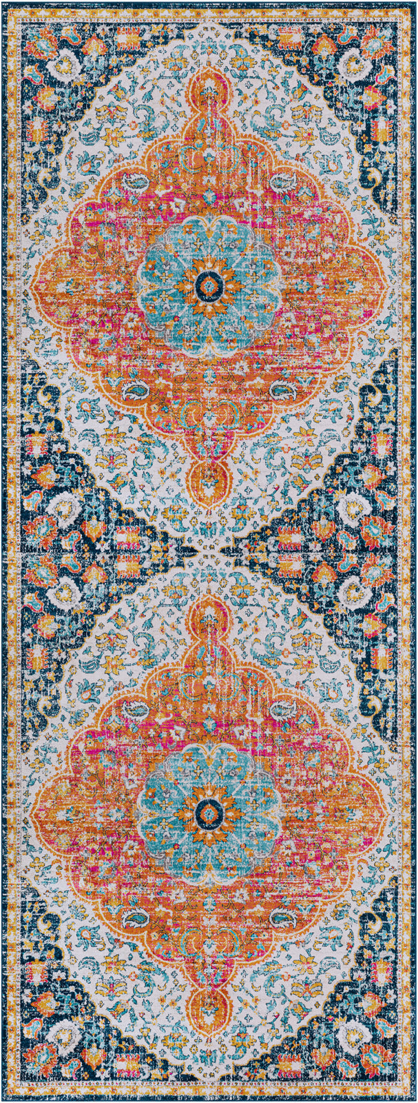 HORZIK Vintage Teppich I Läufer, Flur, Wohnzimmer I Orientalischer Traditioneller Boho Kurzflor Teppich I Mehrfarbig, Orange