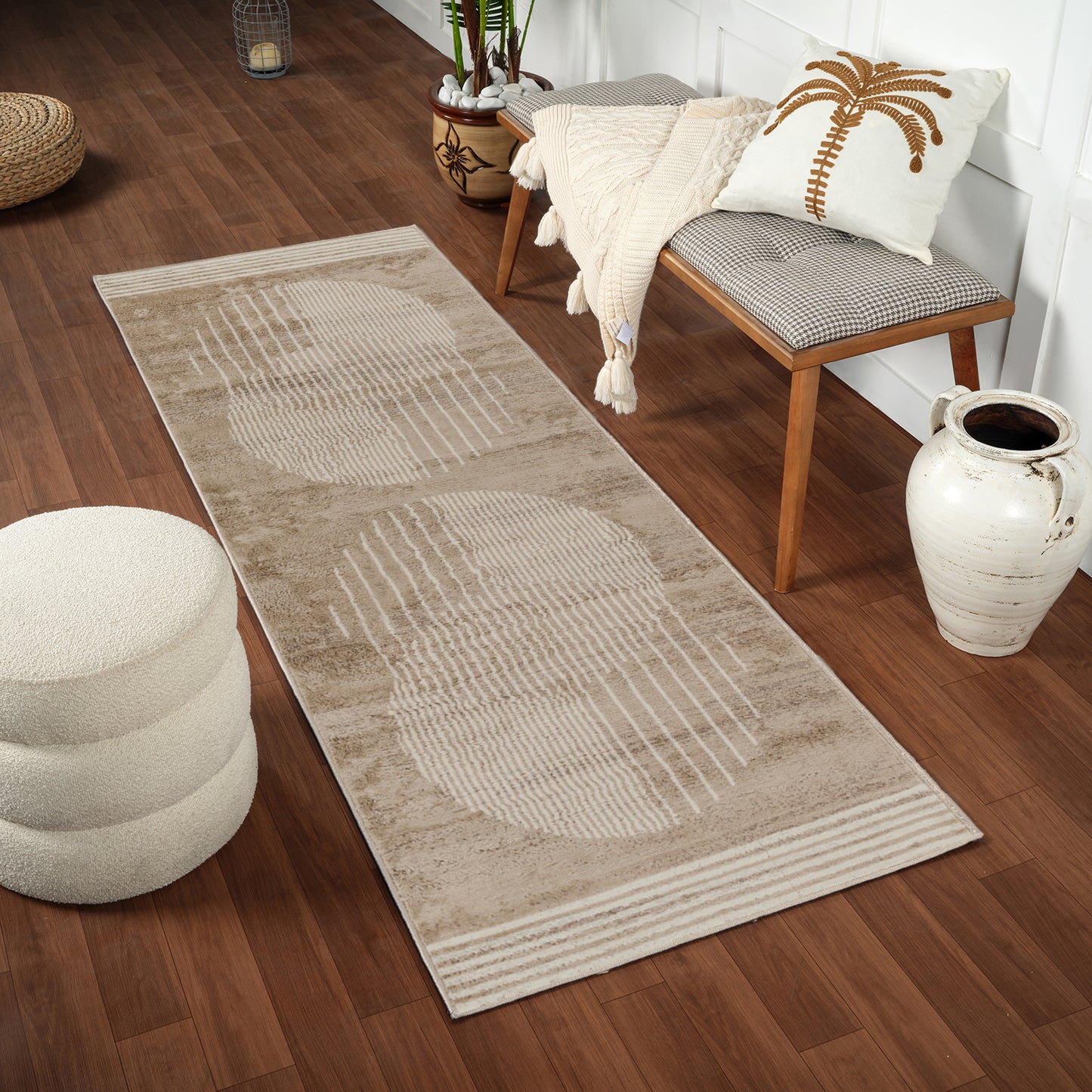 LAKIN Skandinavischer Teppich I Wohnzimmer, Esszimmer, Schlafzimmer I Moderner Weicher Kurzflor Boho Teppich, Plegeleicht I Braun, Beige