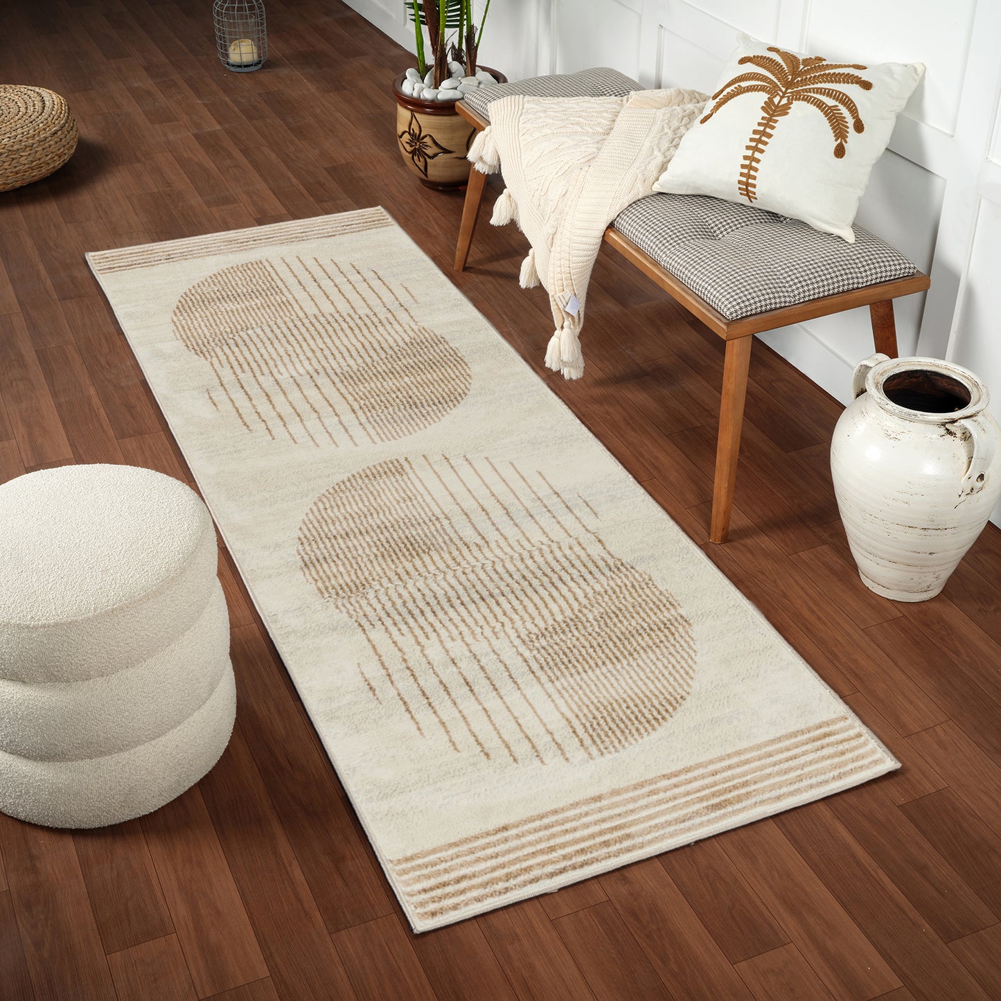 LAKIN Skandinavischer Teppich I Wohnzimmer, Esszimmer, Schlafzimmer I Moderner Weicher Kurzflor Boho Teppich, Plegeleicht I Beige, Braun