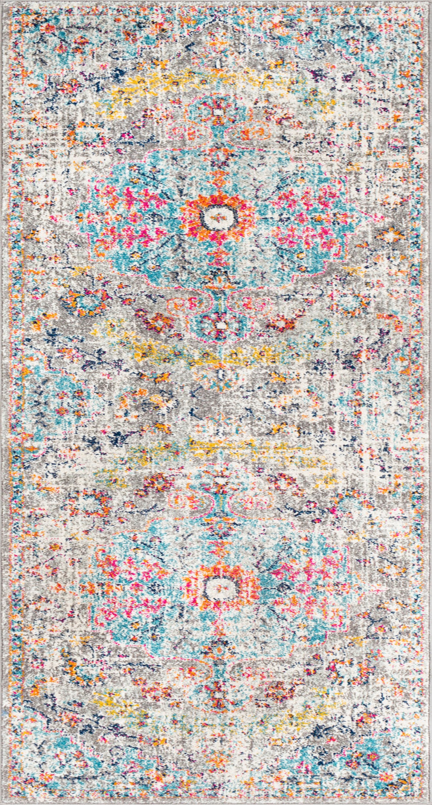 OLIVIA Tapis Vintage - Tapis Persan, Couloir, Salon, Chambre - Tapis Traditionnel Oriental, Poils Courts, Doux - Multicolore, Gris