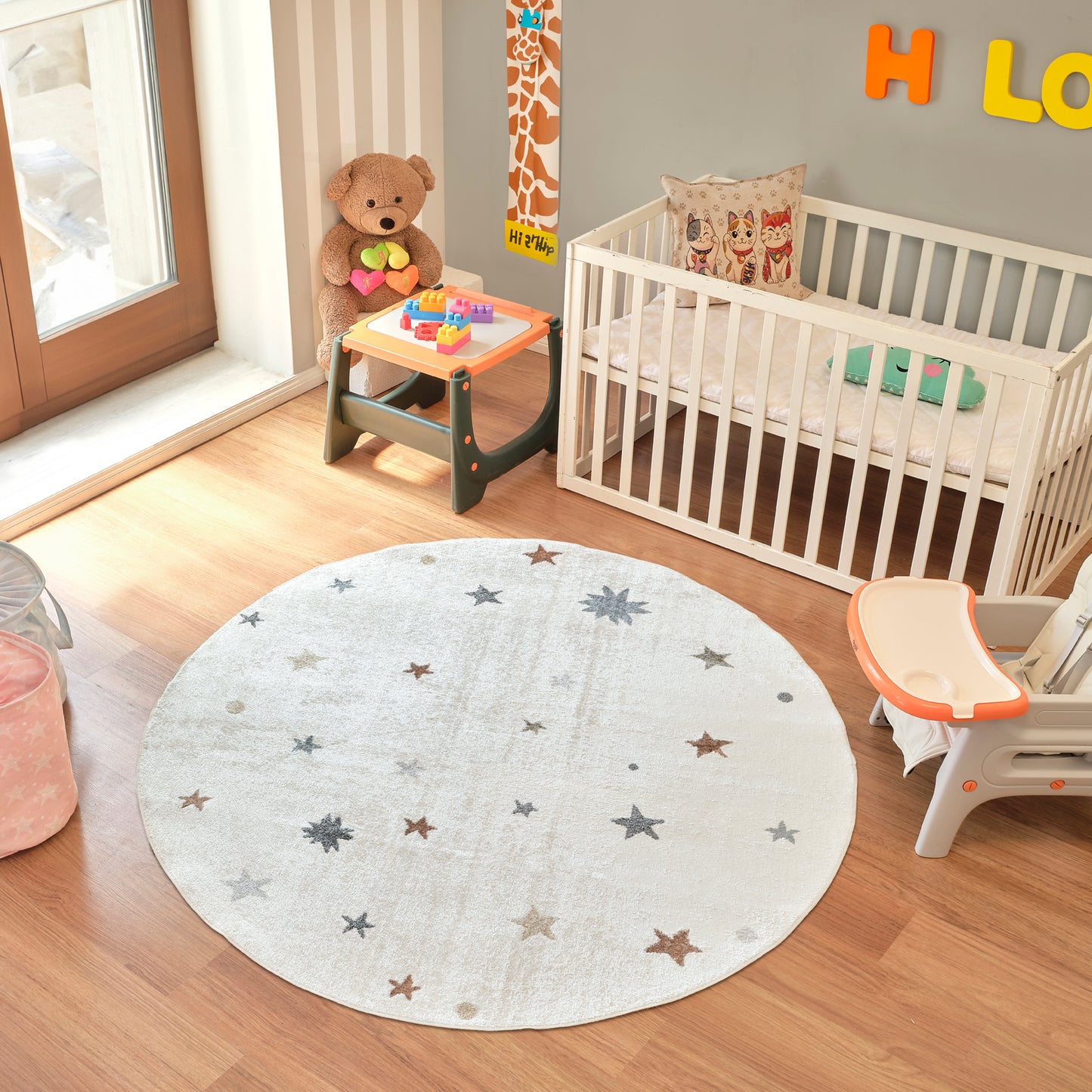 ELYCE Tapis Enfant Lavable en Machine - Tapis Chambre, Garçon, Fille, Bébé, Salle de Jeu, Poils Doux, Résistant - Multicolore, Beige