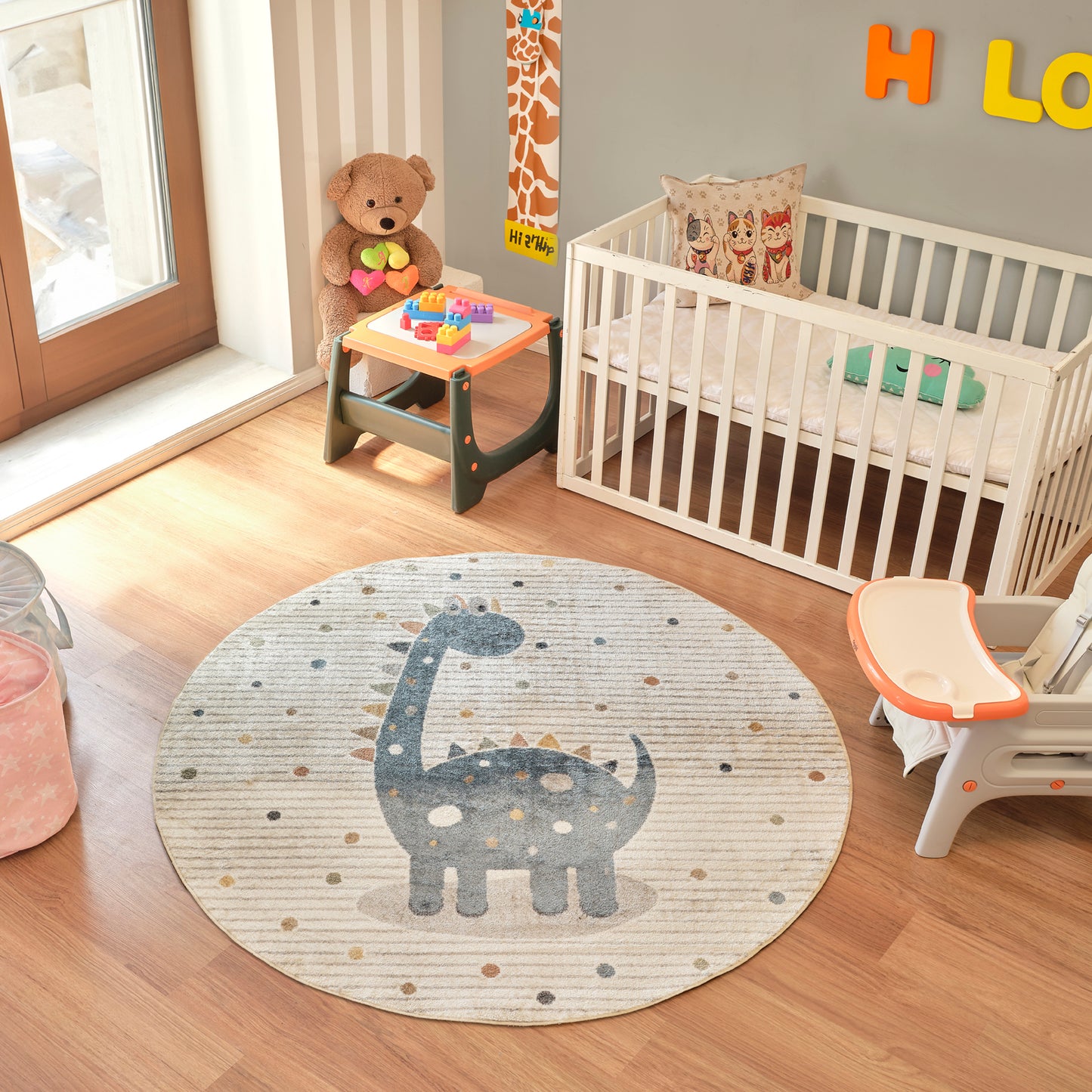 TIANNA Tapis Enfant Lavable en Machine - Tapis Chambre, Garçon, Fille, Bébé, Salle de Jeu, Poils Doux, Entretien Facile - Beige, Gris