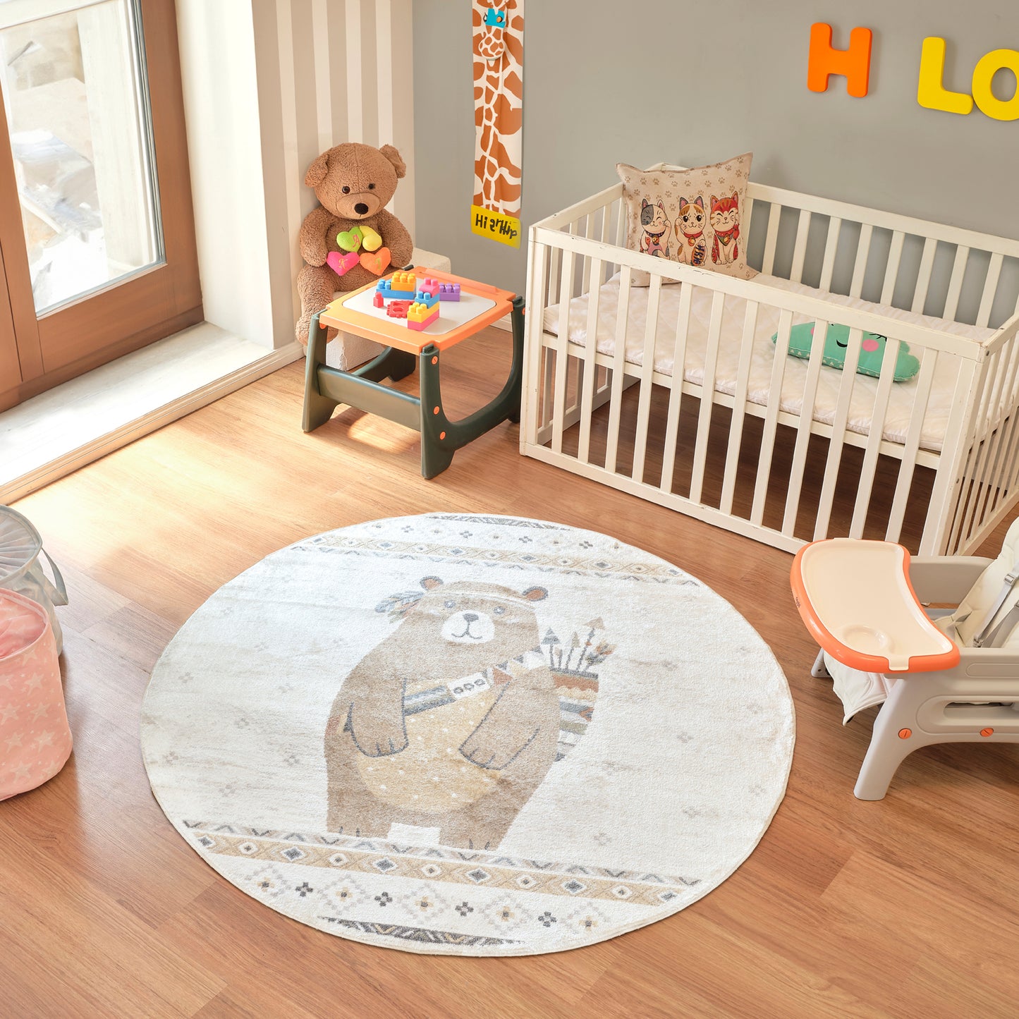 LEONILA Maschinewaschbarer Kinderteppich I Cartoon Teppich, Kinderzimmer, Spielteppich, Weicher Babyzimmer Teppich I Beige, Braun