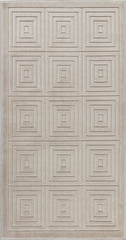 VEDA Tapis Scandinave Intérieur, Extérieur - Tapis Moderne, Salon, Chambre, Terrasse, Balcon - Tapis Bohème, Poils Courts, Doux - Beige