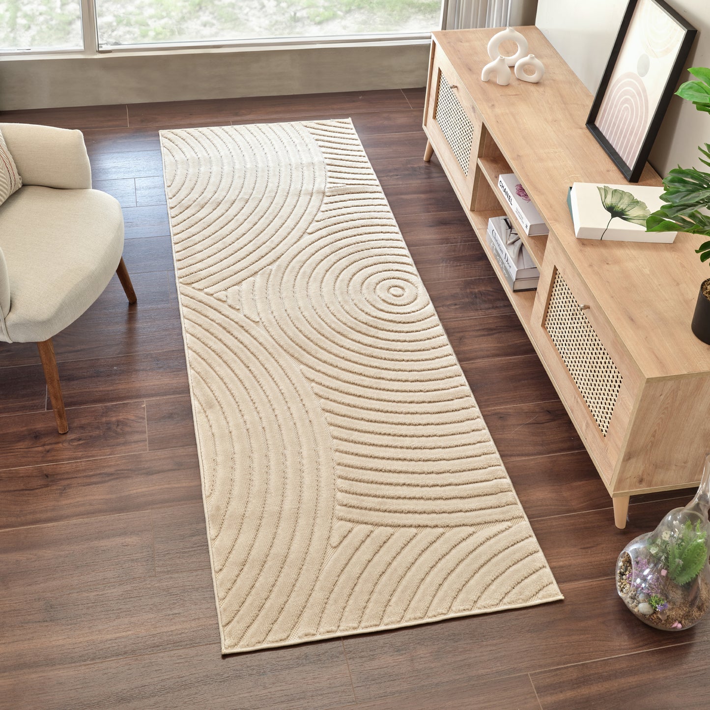 DOANLD Tapis Scandinave Intérieur, Extérieur - Tapis Moderne, Salon, Chambre, Terrasse, Balcon - Tapis Bohème, Poils Doux - Beige