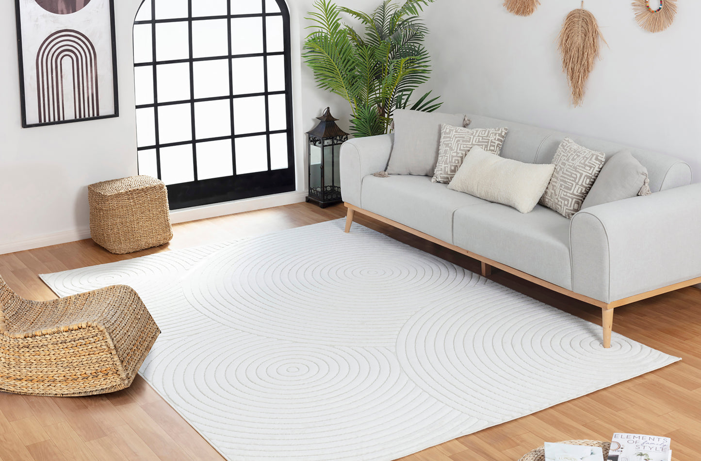 DOANLD Tapis Scandinave Intérieur, Extérieur - Tapis Moderne, Salon, Chambre, Terrasse, Balcon - Tapis Bohème, Poils Doux - Blanc