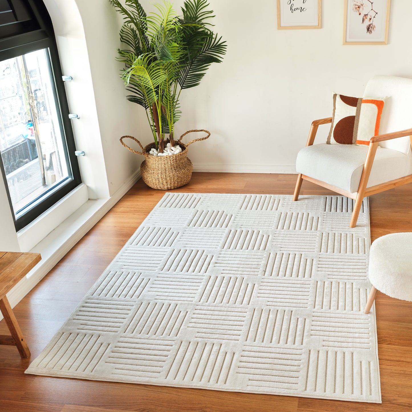 SHIAN Tapis Scandinave Intérieur, Extérieur - Tapis Moderne, Salon, Chambre, Terrasse, Balcon - Tapis Bohème, Poils Courts, Doux - Blanc