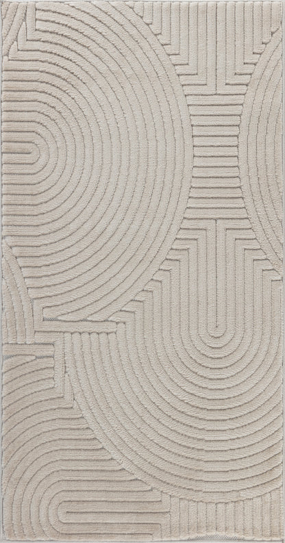 TIYA Tapis Scandinave Intérieur, Extérieur - Tapis Moderne, Salon, Chambre, Terrasse, Balcon - Tapis Bohème, Poils Courts, Doux - Beige