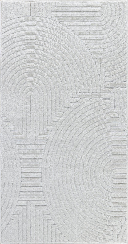 TIYA Tapis Scandinave Intérieur, Extérieur - Tapis Moderne, Salon, Chambre, Terrasse, Balcon - Tapis Bohème, Poils Courts, Doux - Blanc