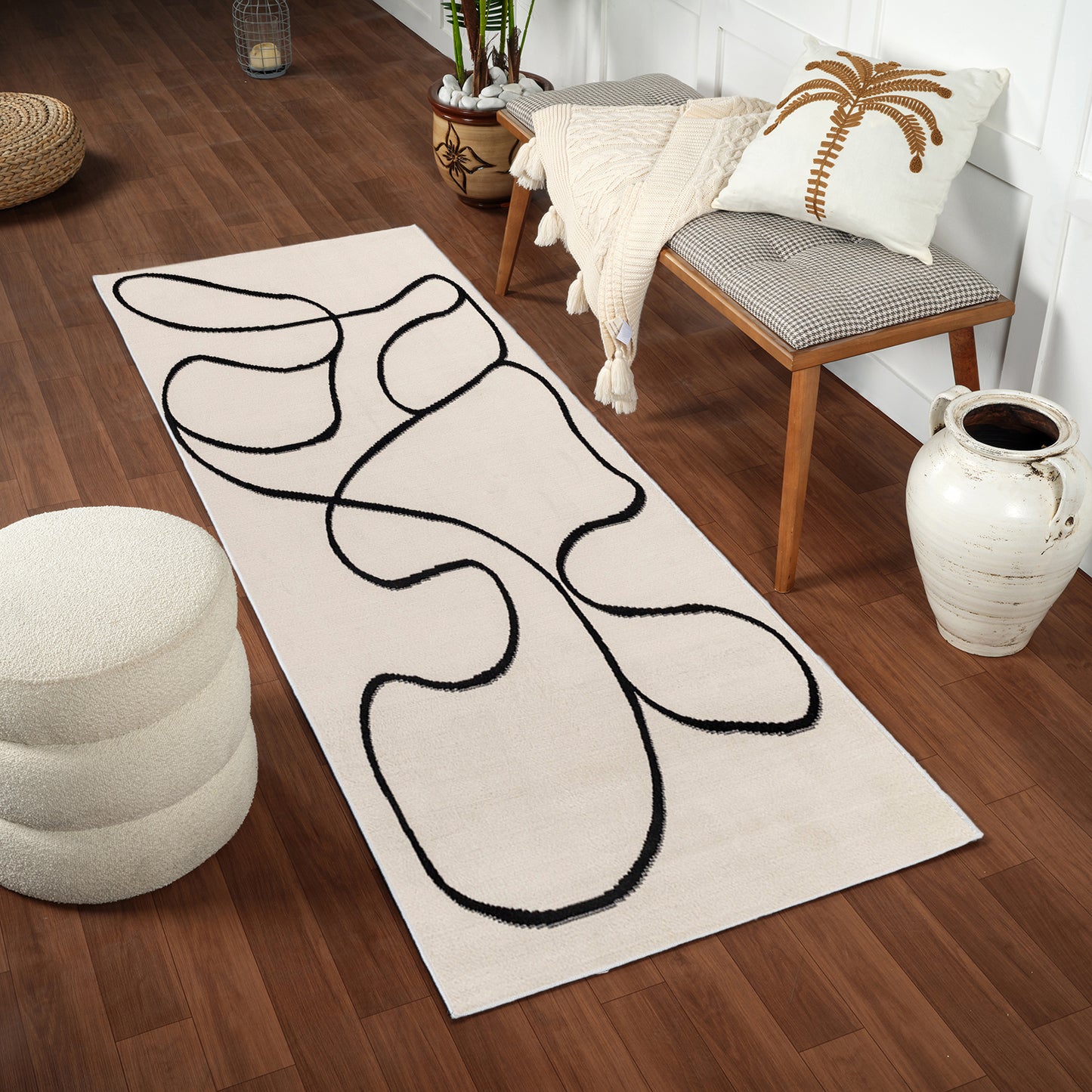 BURGIN Tapis Scandinave - Tapis Moderne, Salon, Chambre - Tapis Contemporain Bohème, Poils Courts, Doux, Entretien Facile - Blanc, Noir