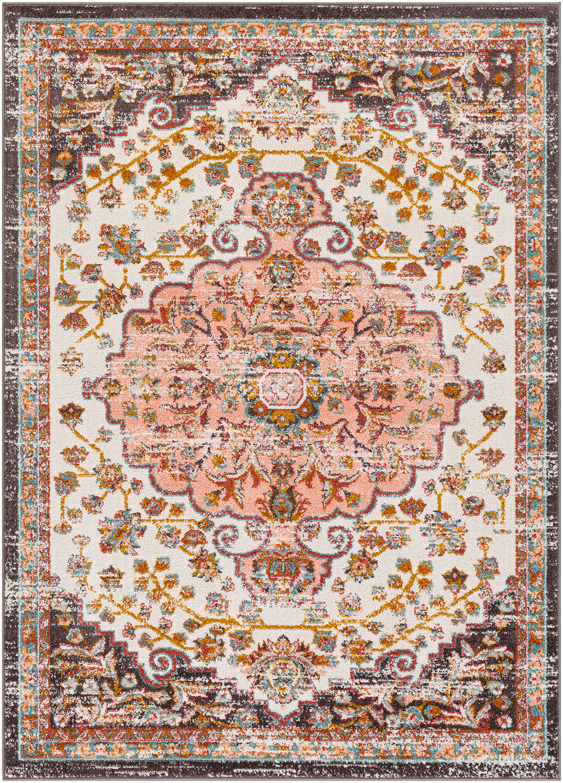 HENSBROEK Tapis Vintage - Tapis Persan, Salon, Chambre, Salle à Manger - Tapis Traditionnel Oriental, Poils Courts, Doux - Rose, Blanc