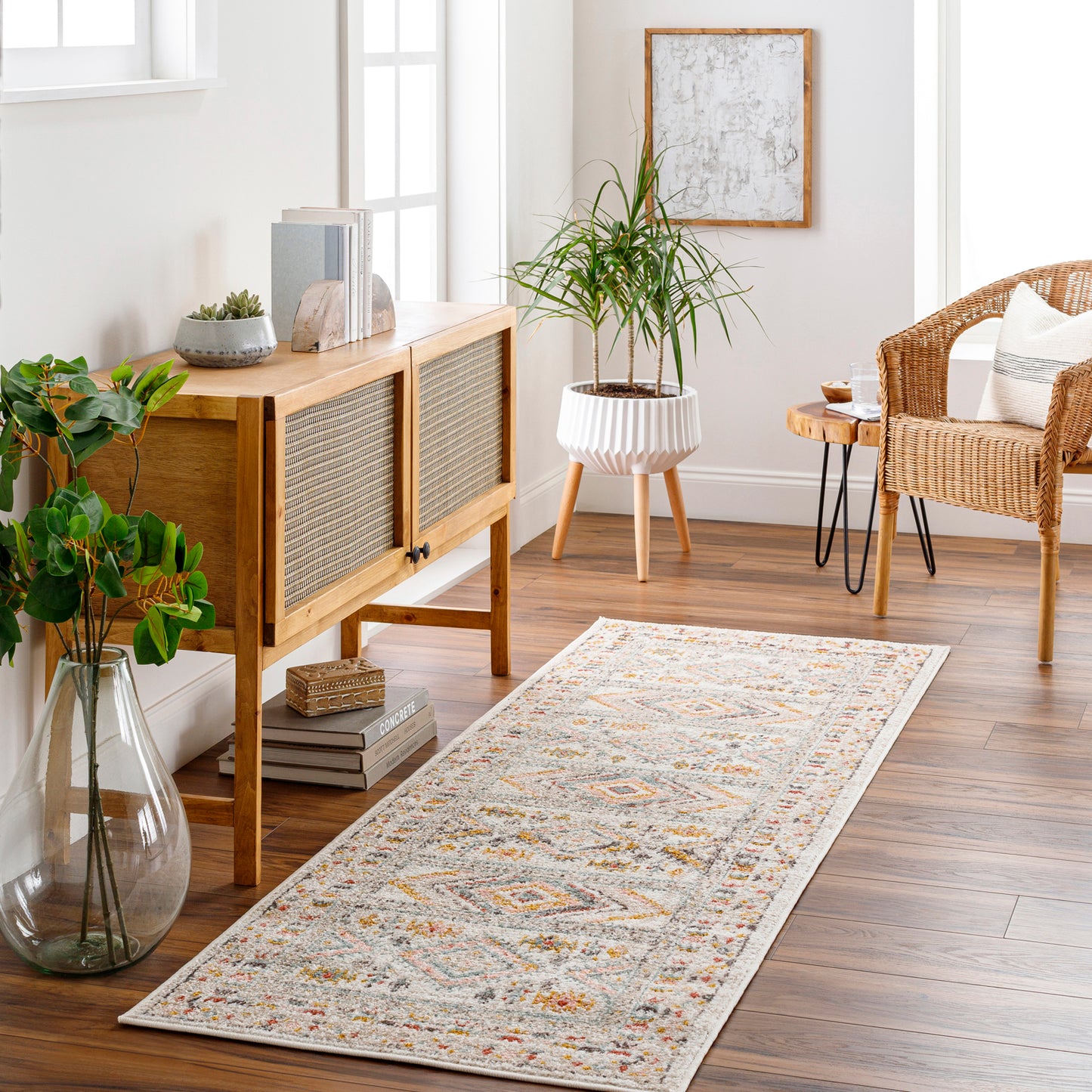 HOLLEBALG Skandinavischer Teppich I Läufer, Flur, Wohnzimmer, Esszimmer I Moderner Weicher Kurzflor Boho Teppich I Mehrfarbig/Rosa