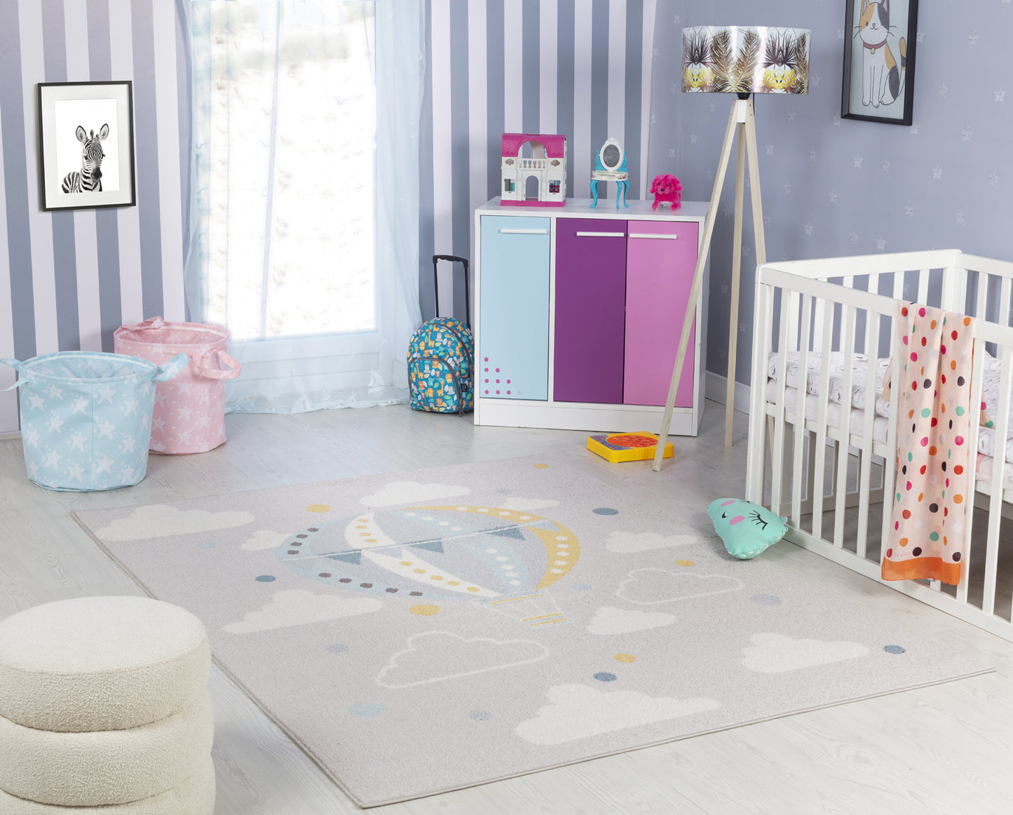 JARAE Tapis Enfant - Tapis Chambre, Garçon, Fille, Bébé, Salle de Jeu, Poils Doux, Résistant, Entretien Facile - Multicolore, Gris