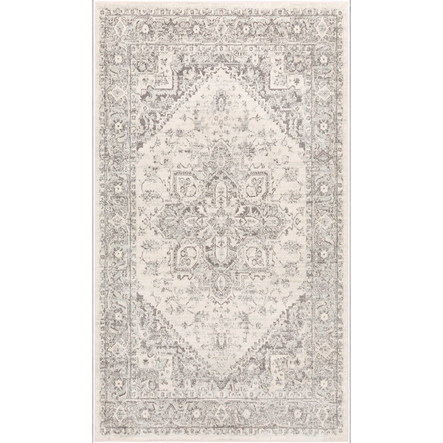 CHARTRES Vintage Teppich I Läufer, Flur, Wohnzimmer, Esszimmer I Orientalischer Traditioneller Boho Kurzflor Teppich I Grau, Beige