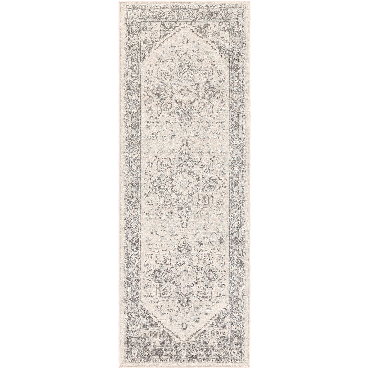 CHARTRES Vintage Teppich I Läufer, Flur, Wohnzimmer, Esszimmer I Orientalischer Traditioneller Boho Kurzflor Teppich I Grau, Beige