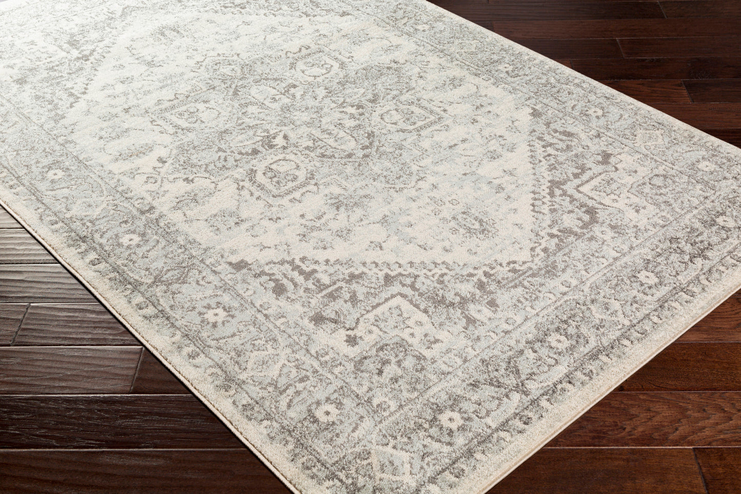 CHARTRES Vintage Teppich I Läufer, Flur, Wohnzimmer, Esszimmer I Orientalischer Traditioneller Boho Kurzflor Teppich I Grau, Beige