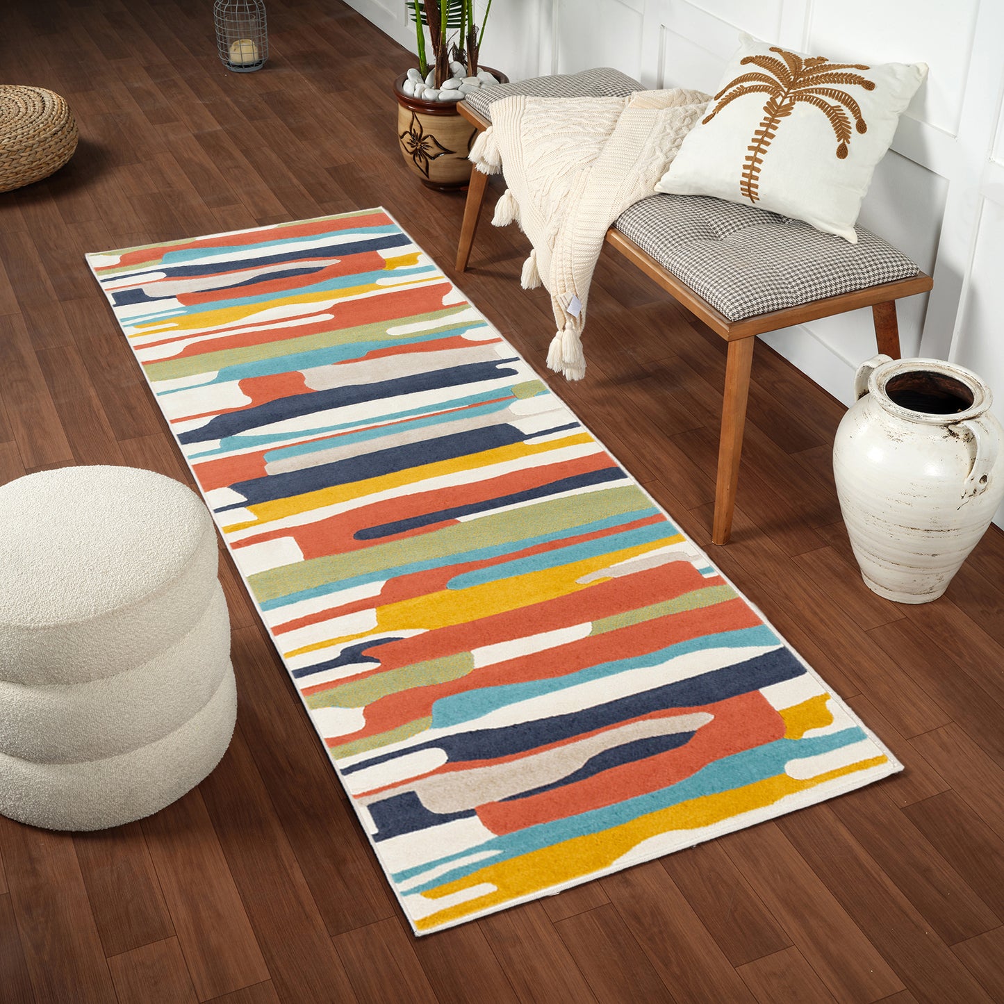 LORIENT Tapis Scandinave - Tapis Moderne, Couloir, Salon, Chambre - Tapis Contemporain, Poils Courts, Doux - Multicolore, Orange