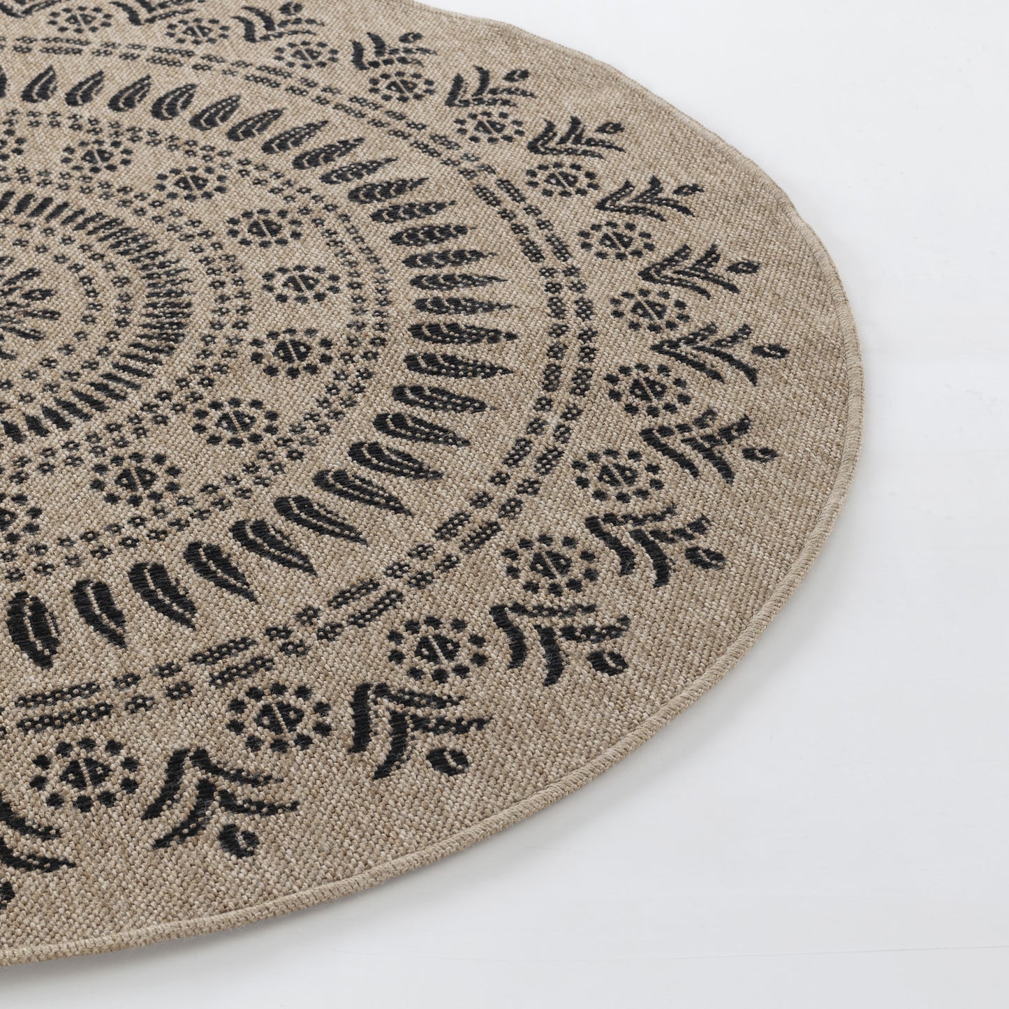 BASSEM Tapis Extérieur Aspect Jute - Tapis Bohème Extérieur et Intérieur, Terrasse, Balcon, Véranda, Salon, Cuisine - Beige, Noir