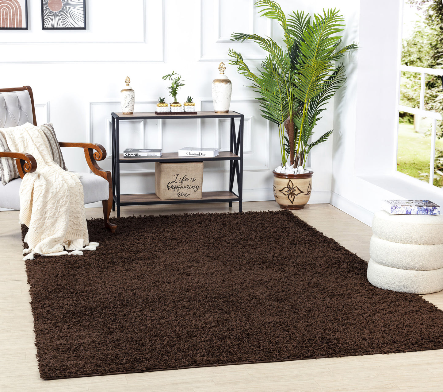 TORRIS Tapis Shaggy - Tapis Moderne, Couloir, Salon, Chambre - Tapis Uni à Poils Longs, Doux, Moelleux, Entretien Facile - Marron Foncé