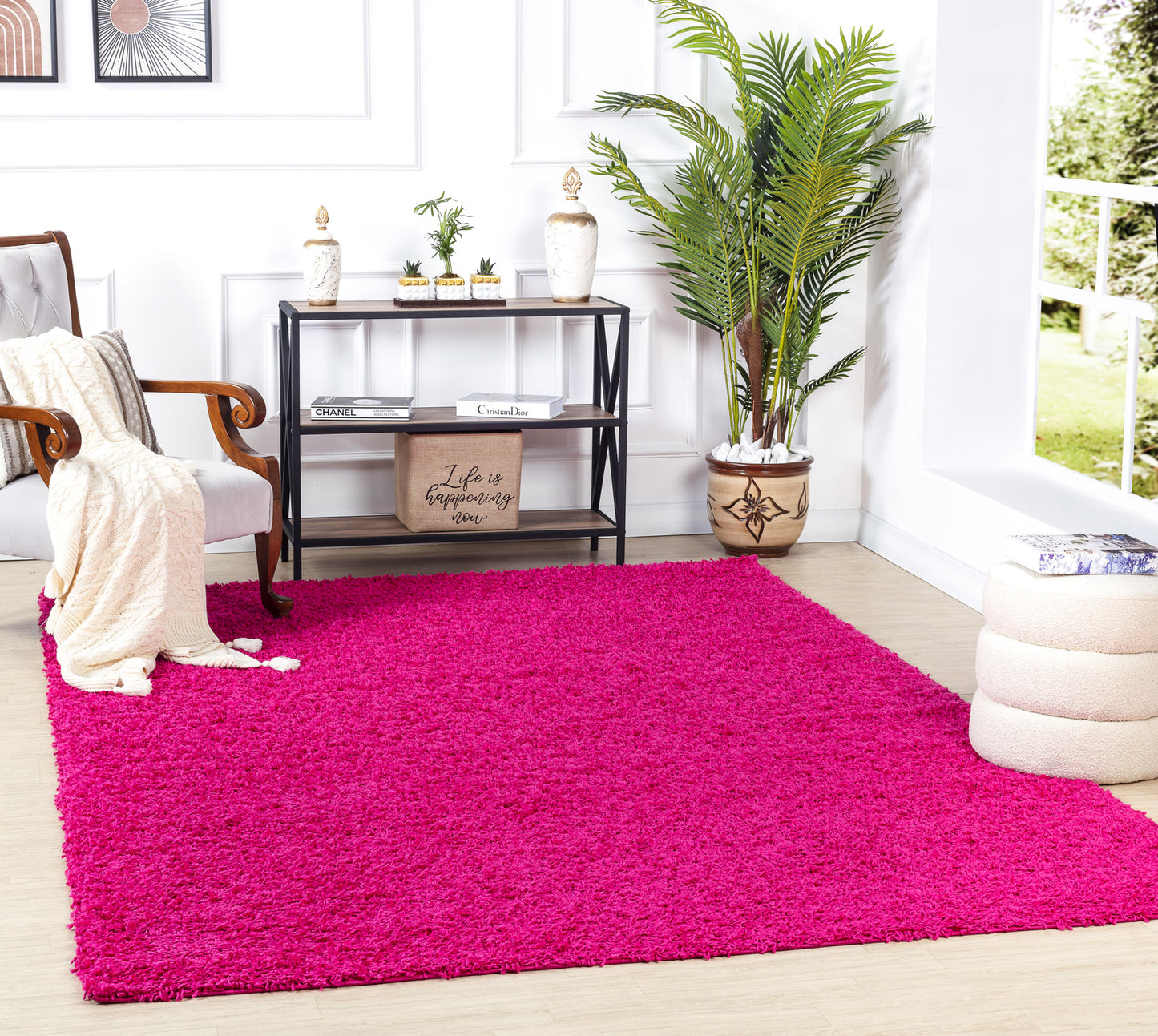 TORRIS Tapis Shaggy - Tapis Moderne, Couloir, Salon, Chambre - Tapis Uni à Poils Longs, Doux, Moelleux, Entretien Facile - Fuschia