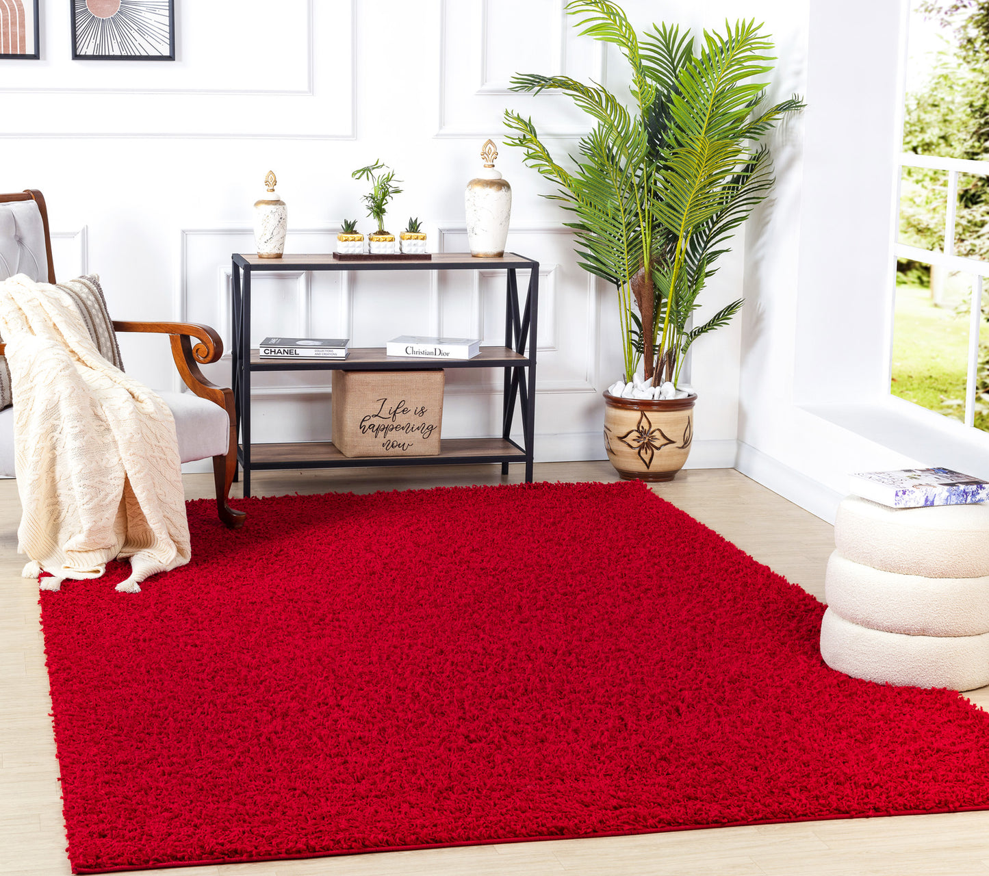 TORRIS Tapis Shaggy - Tapis Moderne, Couloir, Salon, Chambre - Tapis Uni à Poils Longs, Épais, Doux, Moelleux, Entretien Facile - Rouge