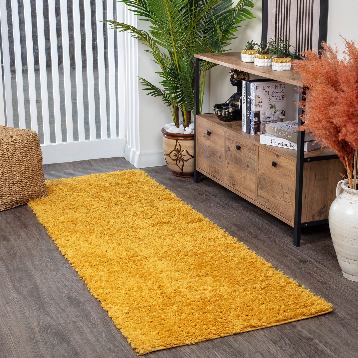 TORRIS Tapis Shaggy - Tapis Moderne, Couloir, Salon, Chambre - Tapis Uni à Poils Longs, Épais, Doux, Moelleux, Entretien Facile - Jaune