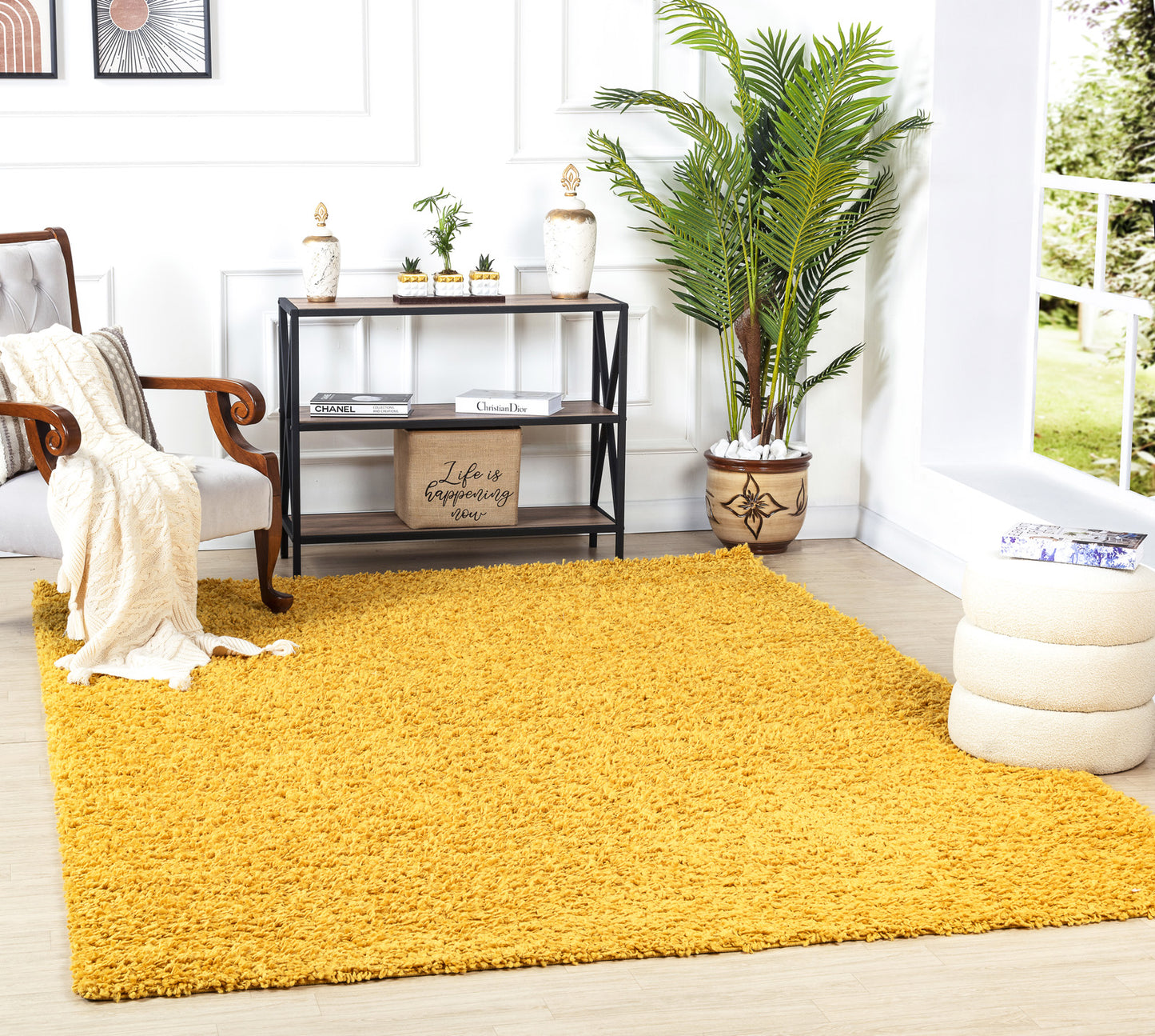 TORRIS Tapis Shaggy - Tapis Moderne, Couloir, Salon, Chambre - Tapis Uni à Poils Longs, Épais, Doux, Moelleux, Entretien Facile - Jaune