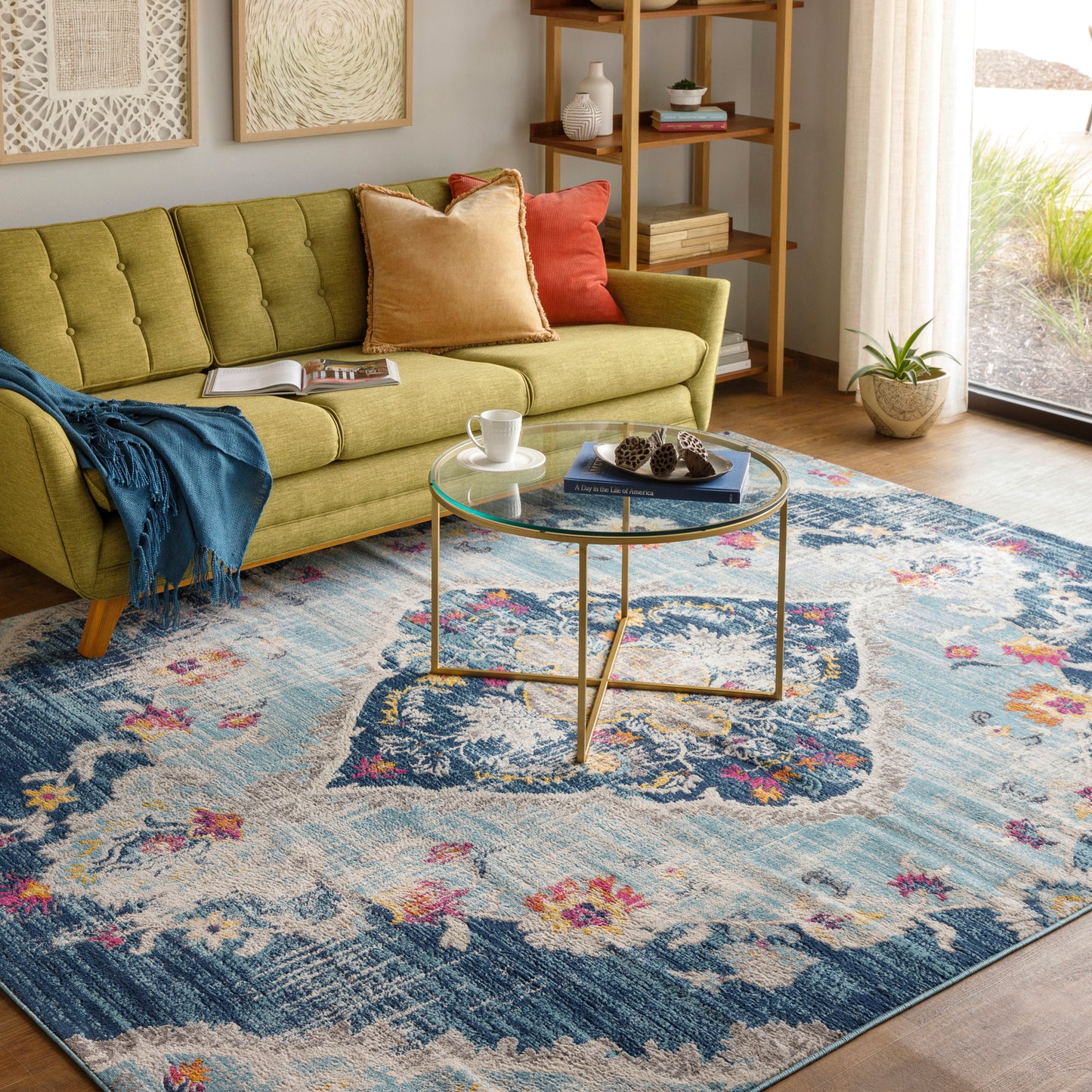 BRONGERGA Vintage Teppich I Läufer, Flur, Wohnzimmer I Orientalischer Traditioneller Boho Kurzflor Teppich I Mehrfarbig, Blau