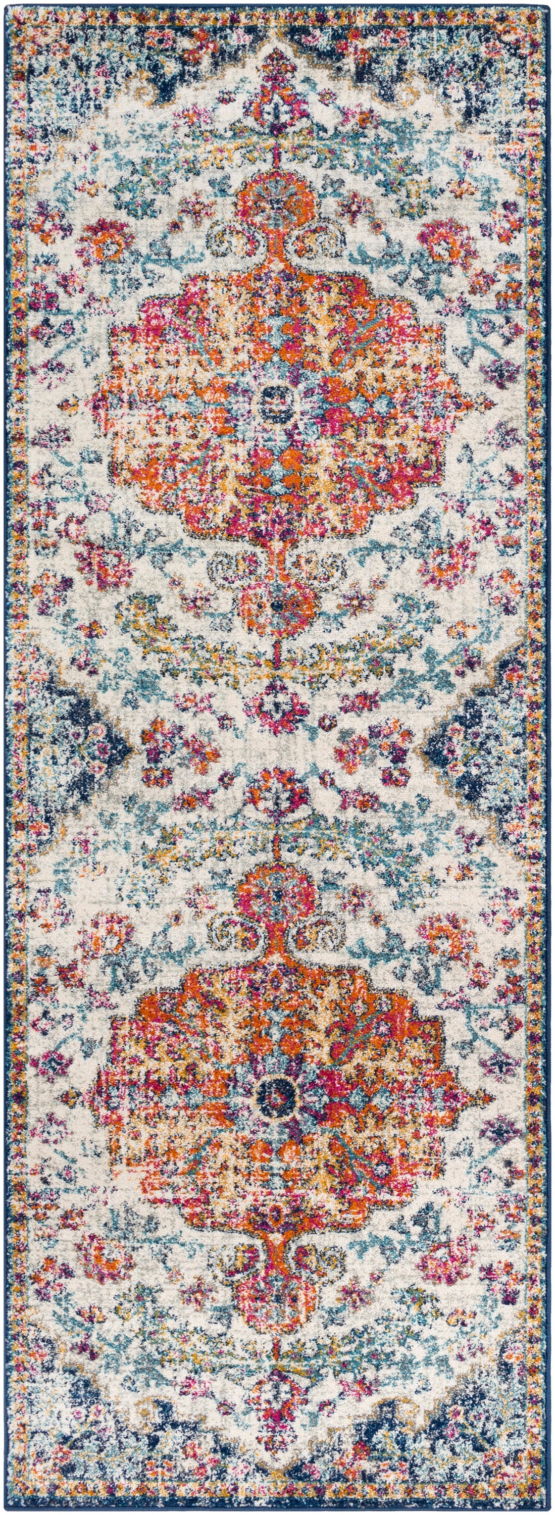 OLIVIA Vintage Teppich I Wohnzimmer, Esszimmer I Orientalischer Traditioneller Boho Kurzflor Teppich, Plegeleicht I Mehrfarbig, Orange