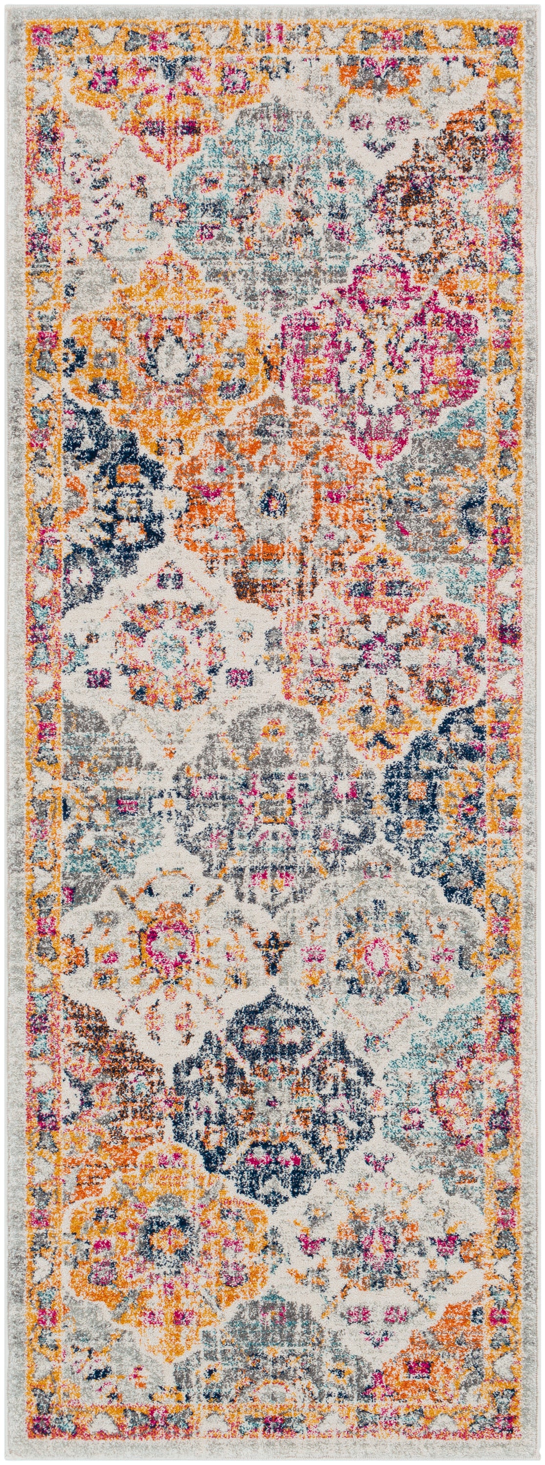 EMILLY Vintage Teppich I Läufer, Flur, Wohnzimmer, Esszimmer I Orientalischer Traditioneller Boho Kurzflor Teppich I Mehrfarbig, Orange