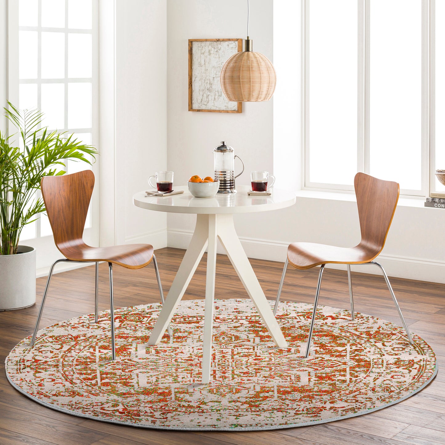 AMELIA Vintage Teppich I Wohnzimmer, Esszimmer I Orientalischer Traditioneller Boho Kurzflor Teppich, Plegeleicht I Orange, Beige