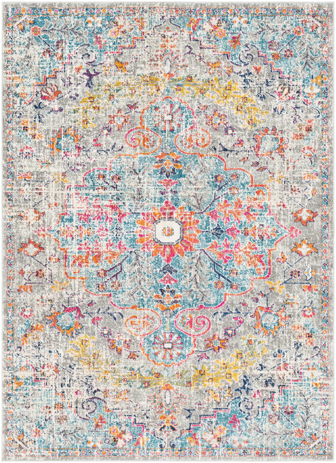 OLIVIA Tapis Vintage - Tapis Persan, Couloir, Salon, Chambre - Tapis Traditionnel Oriental, Poils Courts, Doux - Multicolore, Gris