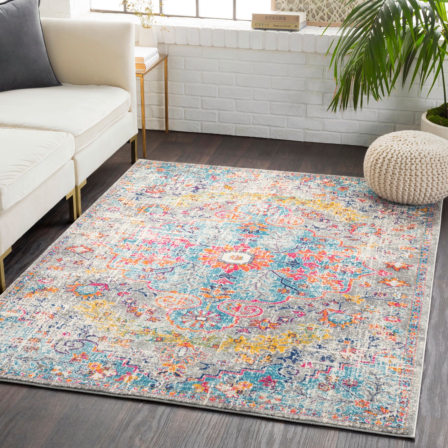 OLIVIA Tapis Vintage - Tapis Persan, Couloir, Salon, Chambre - Tapis Traditionnel Oriental, Poils Courts, Doux - Multicolore, Gris