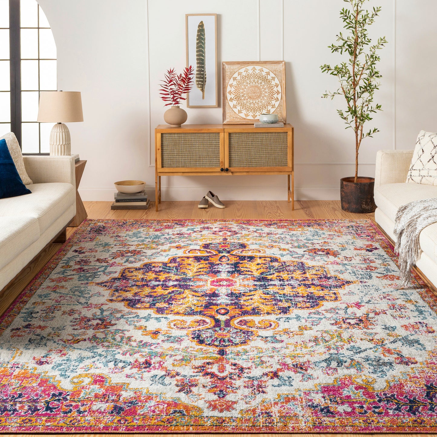 OLIVIA Vintage Teppich I Läufer, Flur, Wohnzimmer, Esszimmer I Orientalischer Traditioneller Boho Kurzflor Teppich I Mehrfarbig, Orange