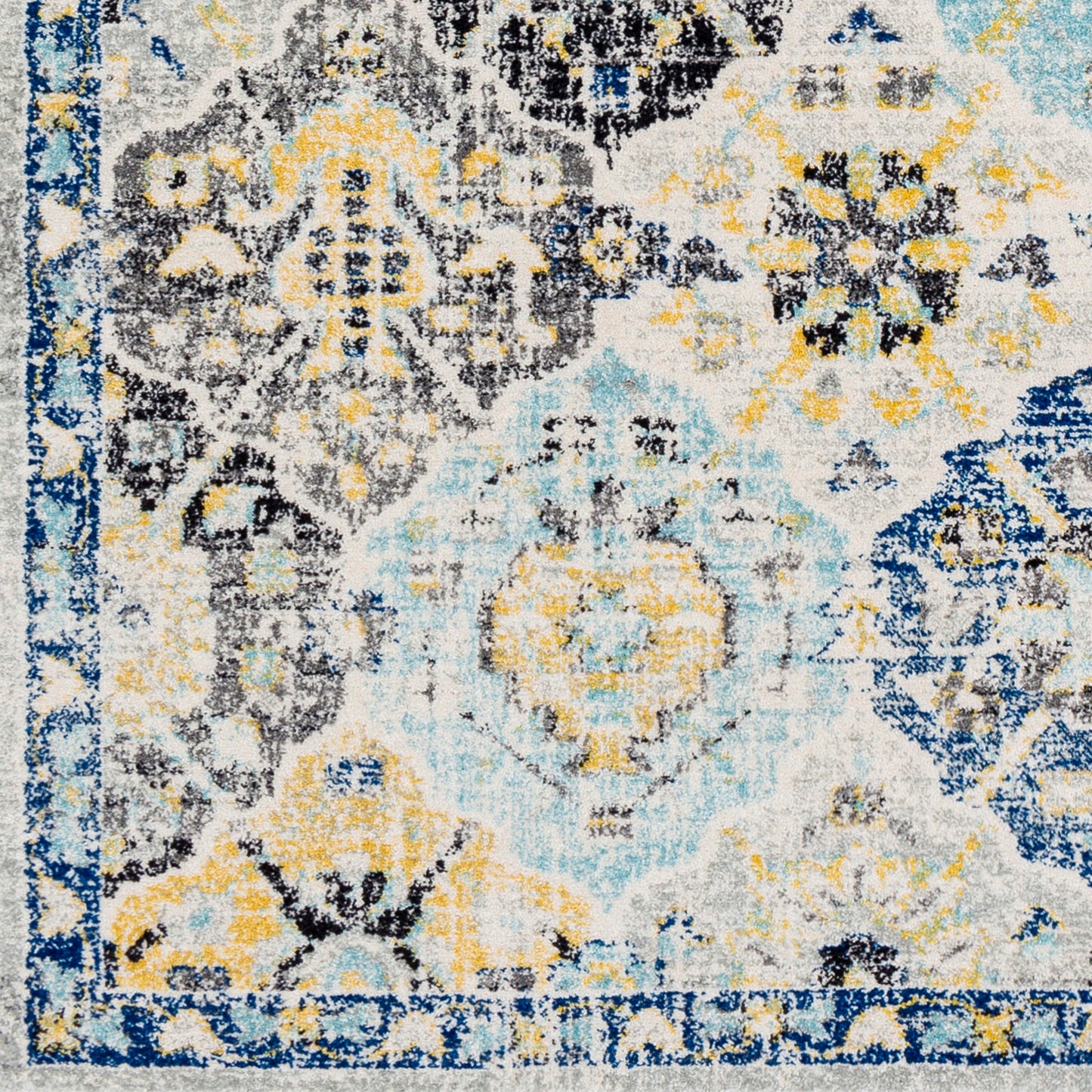 AMELIA Vintage Teppich I Wohnzimmer, Esszimmer I Orientalischer Traditioneller Boho Kurzflor Teppich, Plegeleicht I Mehrfarbig, Blau