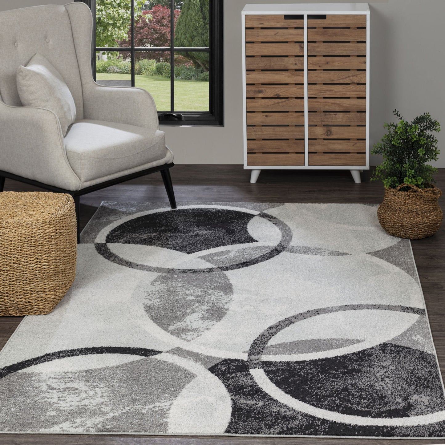 JOHNTAE Skandinavischer Teppich I Wohnzimmer, Esszimmer, Schlafzimmer I Moderner Weicher Kurzflor Boho Teppich I Schwarz, Grau, Weiß