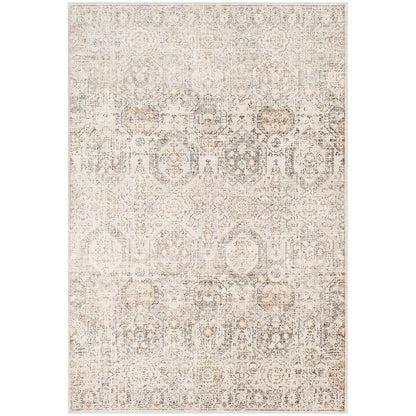 HEGO Vintage Teppich I Wohnzimmer, Esszimmer I Orientalischer Traditioneller Boho Kurzflor Teppich, Plegeleicht I Grau, Beige