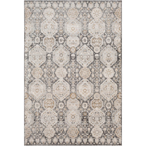 DAMASK Vintage Teppich I Wohnzimmer, Esszimmer I Orientalischer Traditioneller Boho Kurzflor Teppich, Plegeleicht I Schwarz, Beige