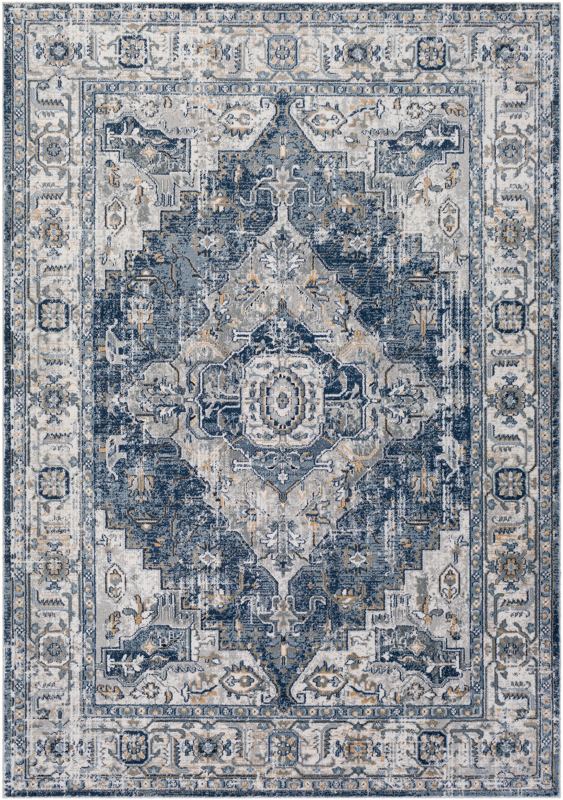 TRICHT Tapis Vintage - Tapis Persan, Salon, Chambre - Tapis Traditionnel Oriental, Poils Courts, Doux, Durable - Bleu, Gris, Ivoire