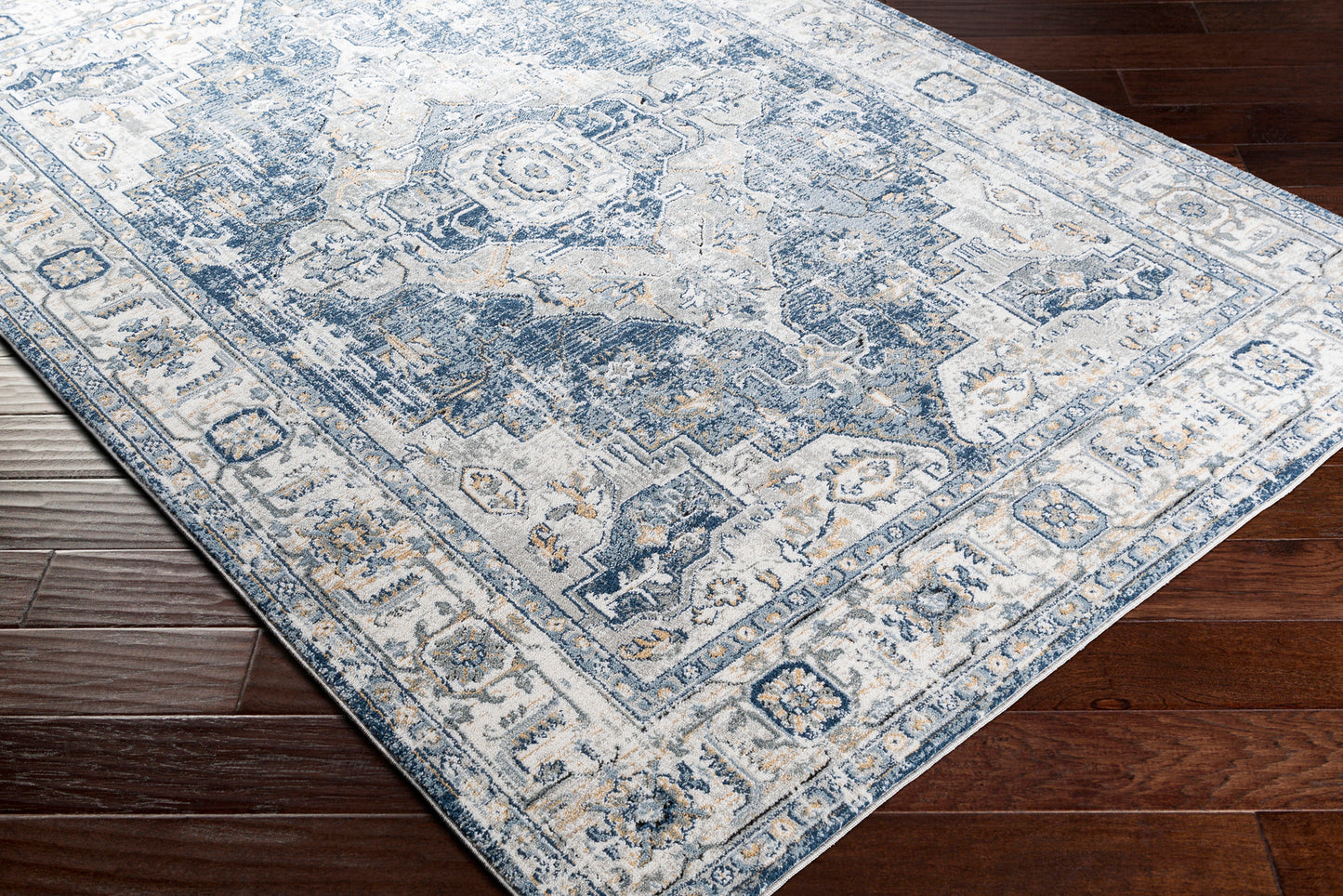 TRICHT Tapis Vintage - Tapis Persan, Salon, Chambre - Tapis Traditionnel Oriental, Poils Courts, Doux, Durable - Bleu, Gris, Ivoire