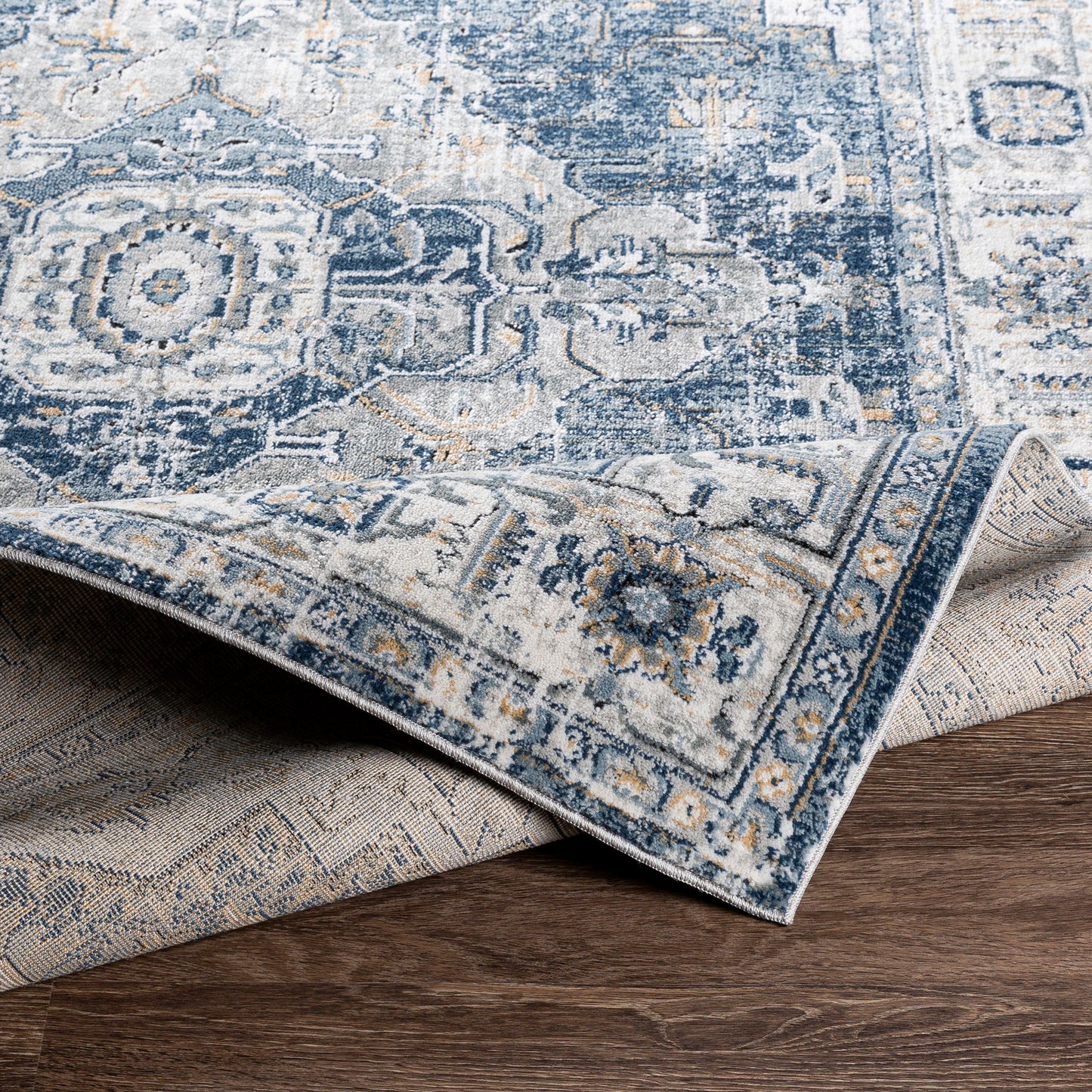 TRICHT Tapis Vintage - Tapis Persan, Salon, Chambre - Tapis Traditionnel Oriental, Poils Courts, Doux, Durable - Bleu, Gris, Ivoire