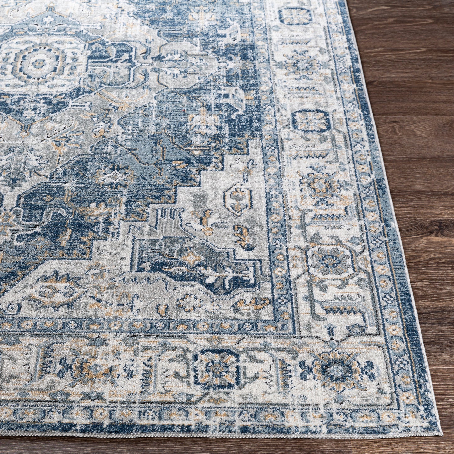 TRICHT Tapis Vintage - Tapis Persan, Salon, Chambre - Tapis Traditionnel Oriental, Poils Courts, Doux, Durable - Bleu, Gris, Ivoire