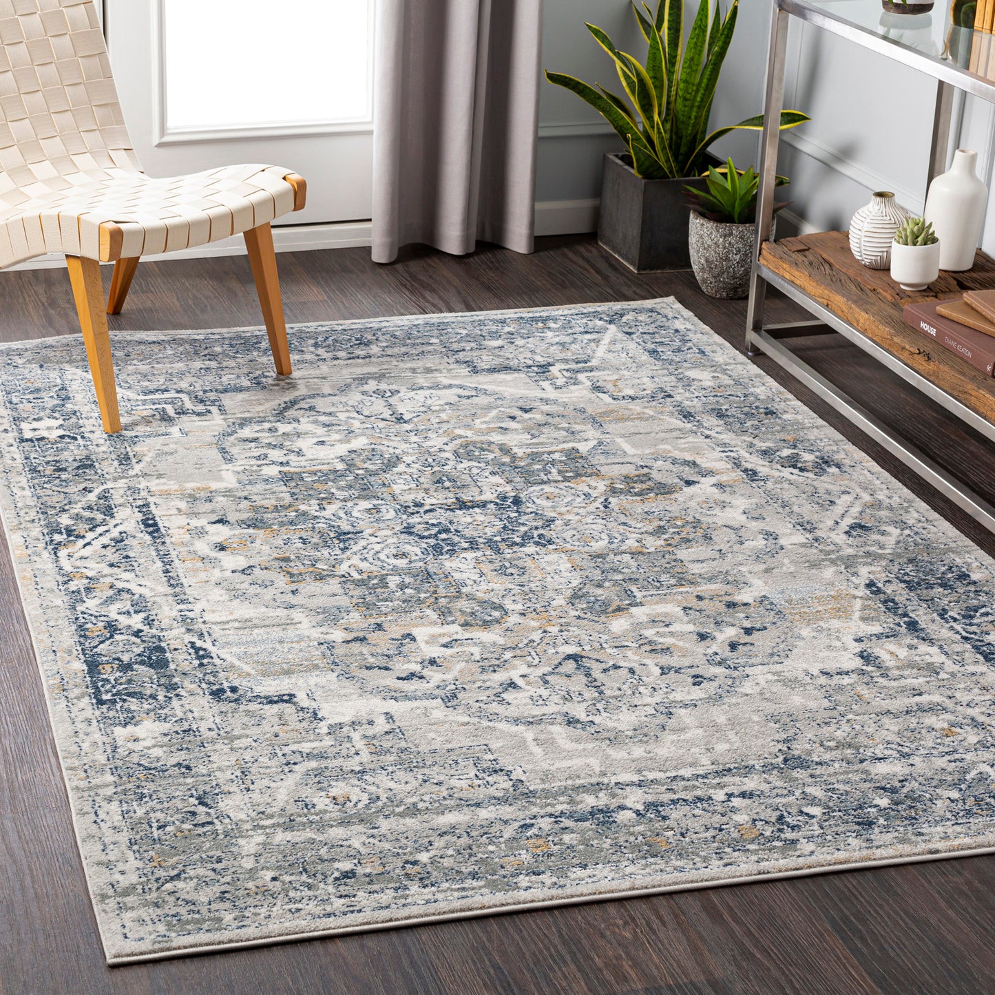 MILSCHOT Tapis Vintage - Tapis Persan, Salon, Chambre - Tapis Traditionnel Oriental, Poils Courts, Doux, Durable - Gris, Bleu, Beige