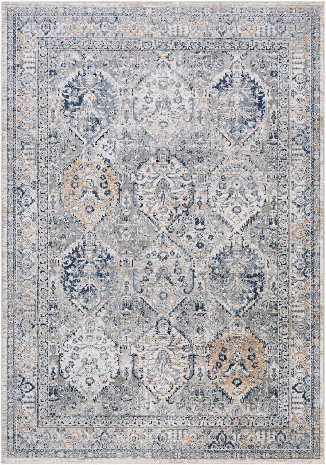 MOEREN Tapis Vintage - Tapis Persan, Salon, Chambre, Salle à Manger - Tapis Traditionnel Oriental, Poils Courts, Doux - Gris, Bleu, Brun