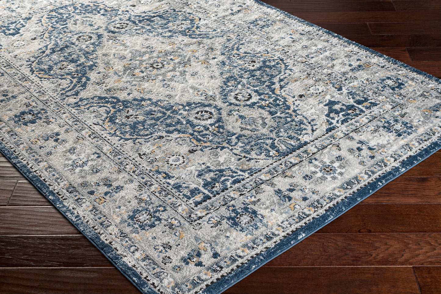 MUGGENHOL Tapis Vintage - Tapis Persan, Salon, Chambre - Tapis Traditionnel Oriental, Poils Courts, Doux, Durable - Bleu, Gris, Jaune