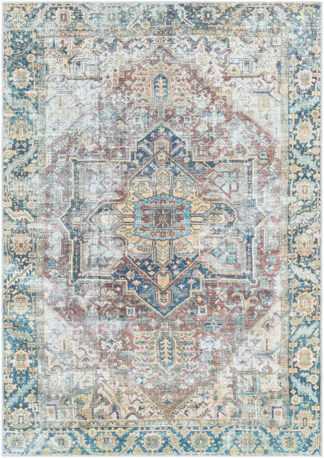 GILBERTVILLE Tapis Lavable en Machine - Tapis Persan, Salon, Cuisine - Tapis Vintage Oriental, Poils Courts, Doux, Durable - Gris, Bleu