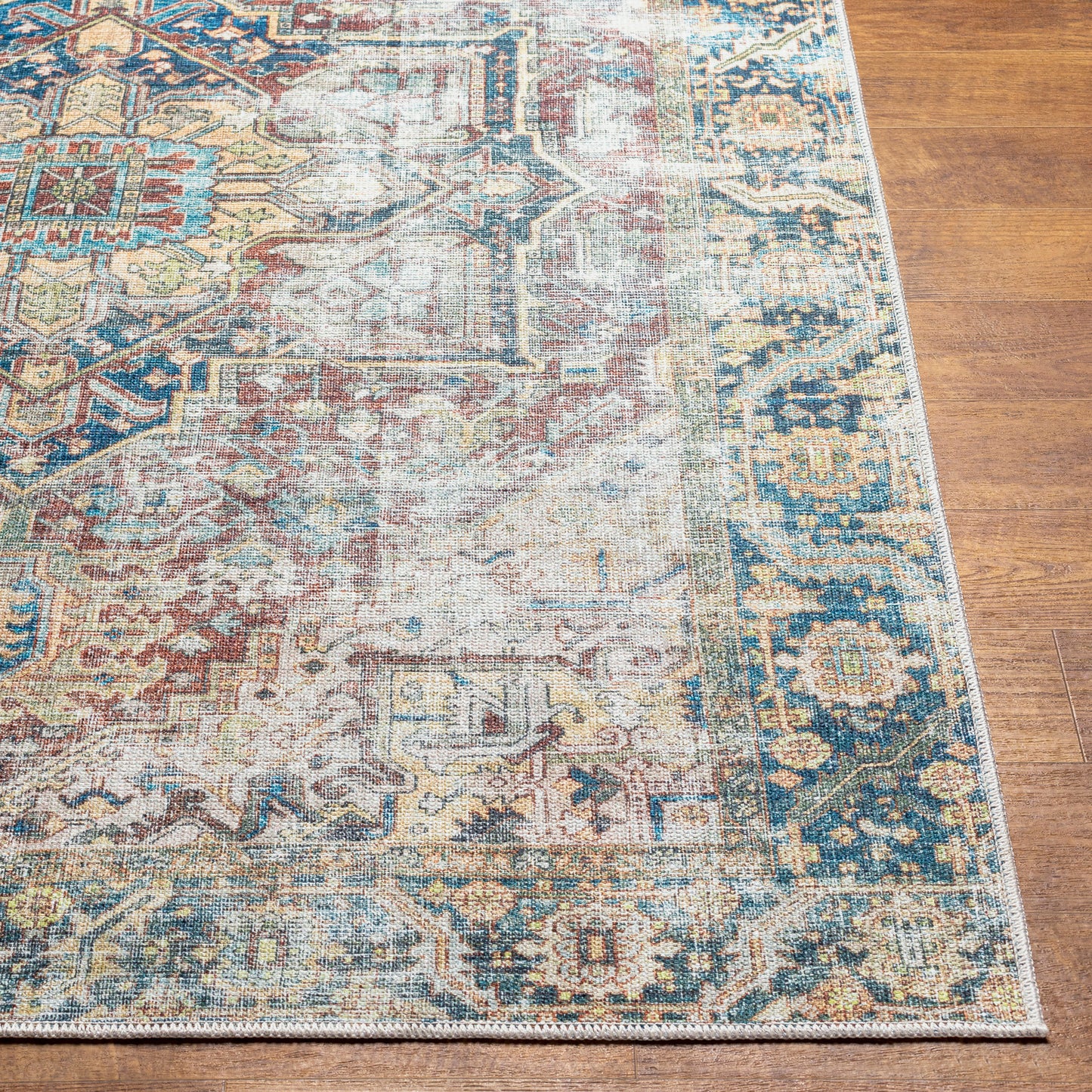 GILBERTVILLE Tapis Lavable en Machine - Tapis Persan, Salon, Cuisine - Tapis Vintage Oriental, Poils Courts, Doux, Durable - Gris, Bleu