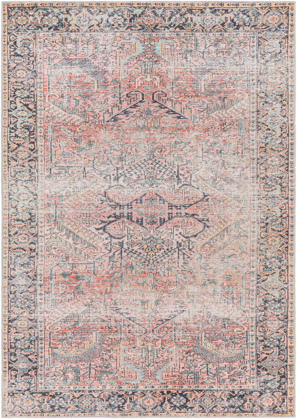 GLIDDEN Tapis Lavable en Machine - Tapis Persan, Salon, Salle à Manger, Cuisine - Tapis Vintage Oriental, Poils Courts, Doux - Rose