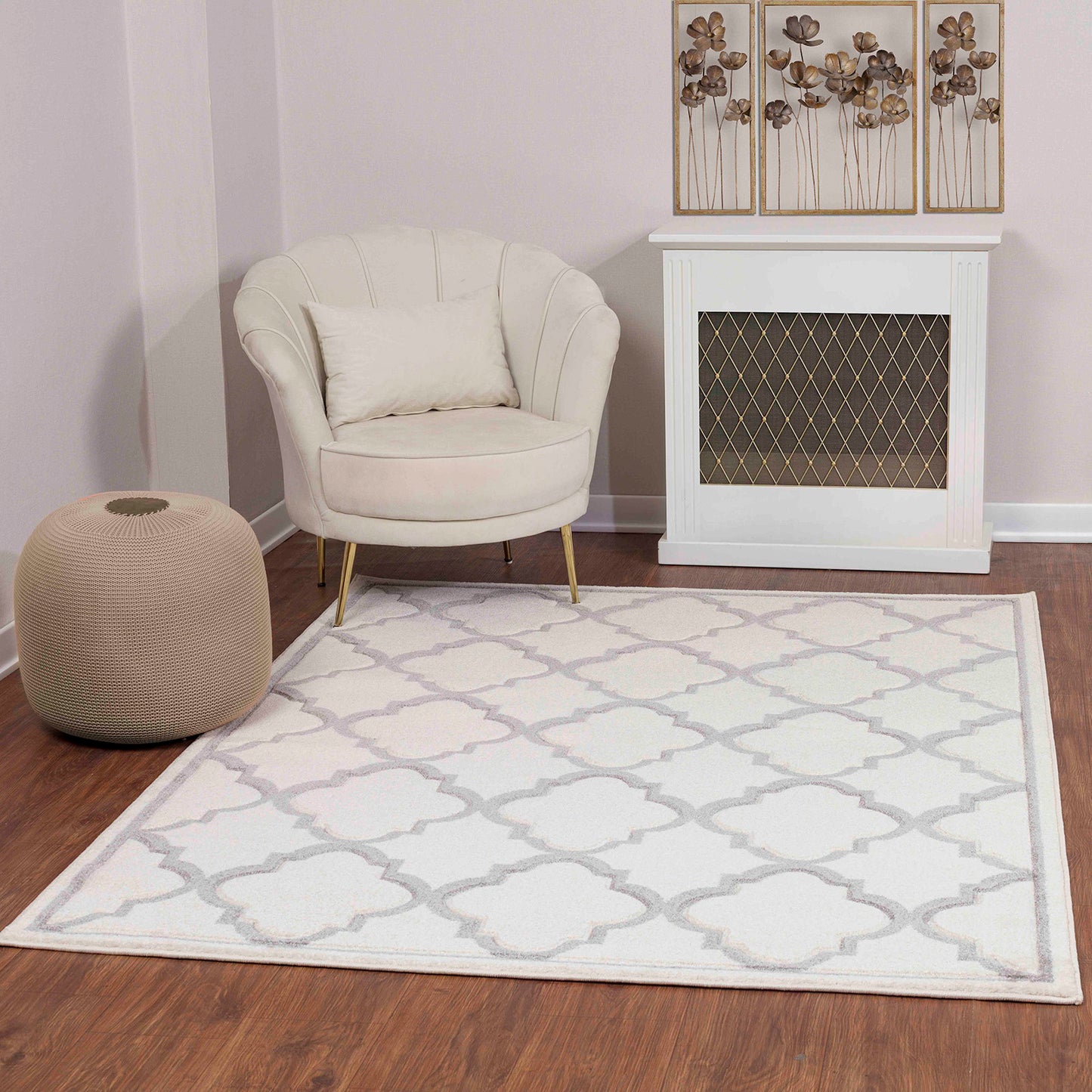 EUGENIO Tapis Scandinave - Tapis Moderne, Salon, Chambre - Tapis Contemporain, Poils Courts, Doux, Entretien Facile - Blanc, Gris