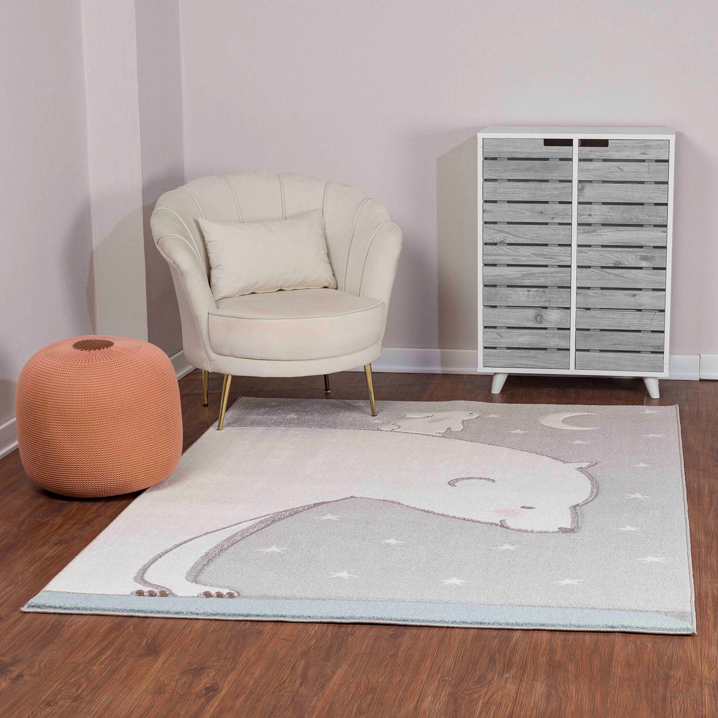 YOSEF Tapis Enfant - Tapis Chambre, Garçon, Fille, Bébé, Salle de Jeu, Poils Doux, Durable, Résistant, Entretien Facile - Blanc, Gris